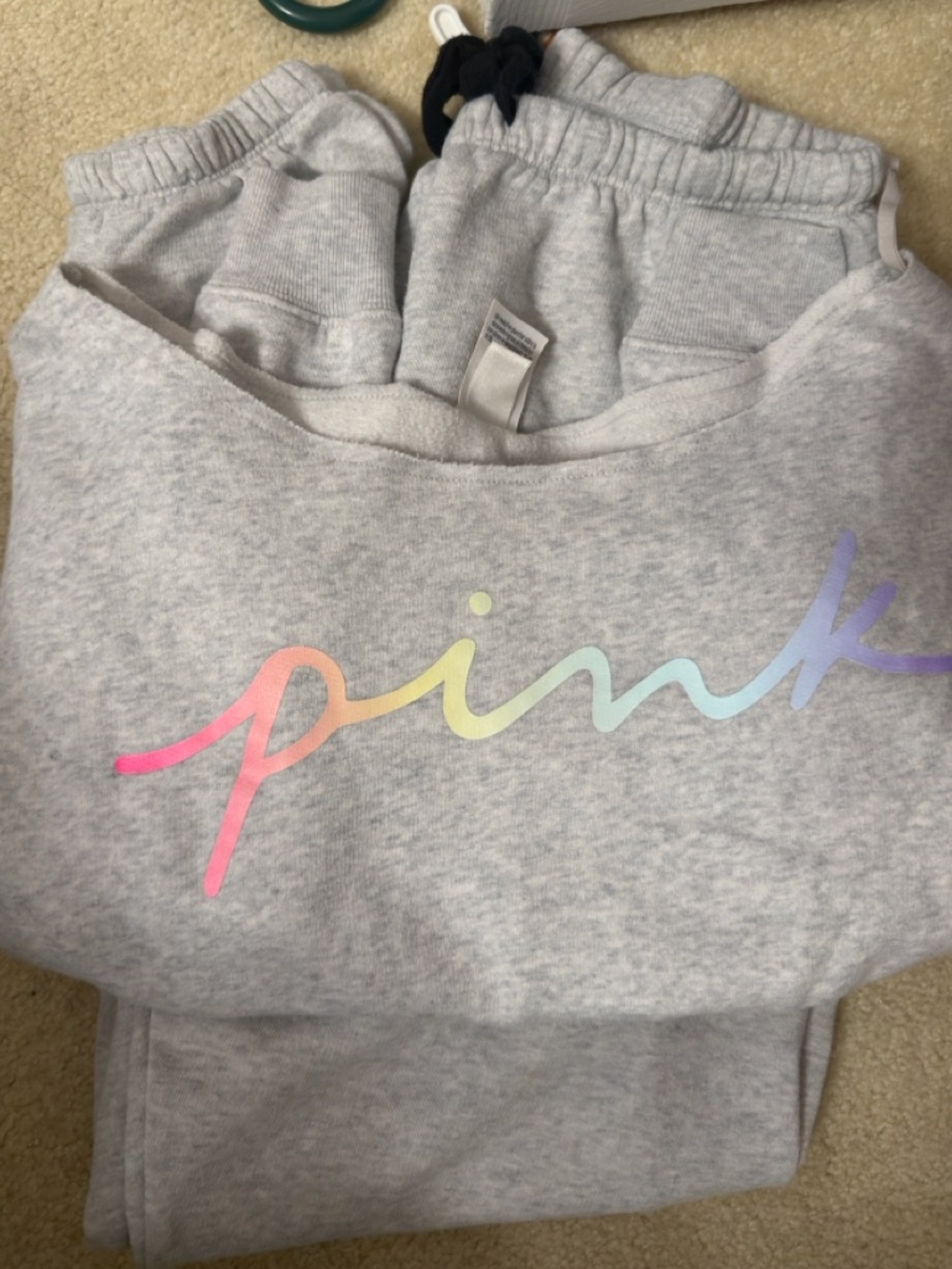 PINK Victoria's Secret Gray Sweatpants with Multicolor Logo